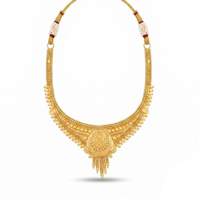 Forming Gold Maharashtrian Necklace and Earring Set | Traditional Design - 1046