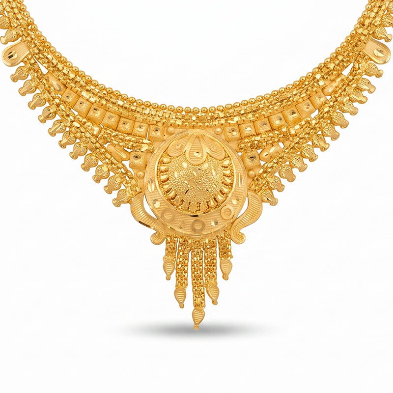 Forming Gold Maharashtrian Necklace and Earring Set | Traditional Design - 1074