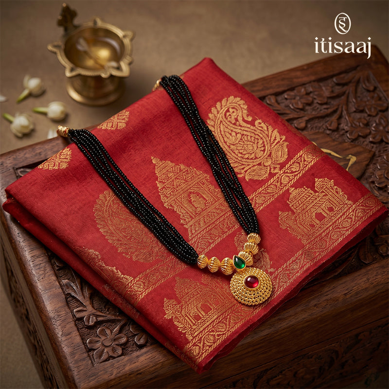 Traditional Maharashtrian Kolhapuri Mangalsutra 3 Utar Jav Saj Rava Tilak - 1154