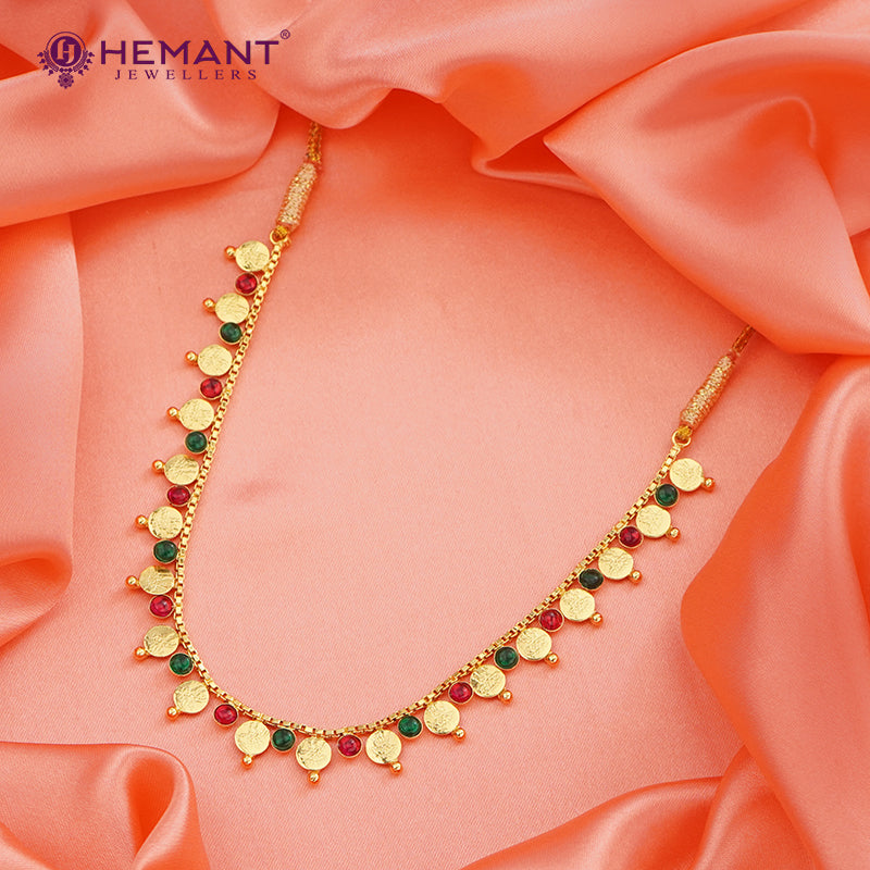 Traditional Maharashtrian Kolhapuri Micro Gold Plated Putali Har Box Chain Stone