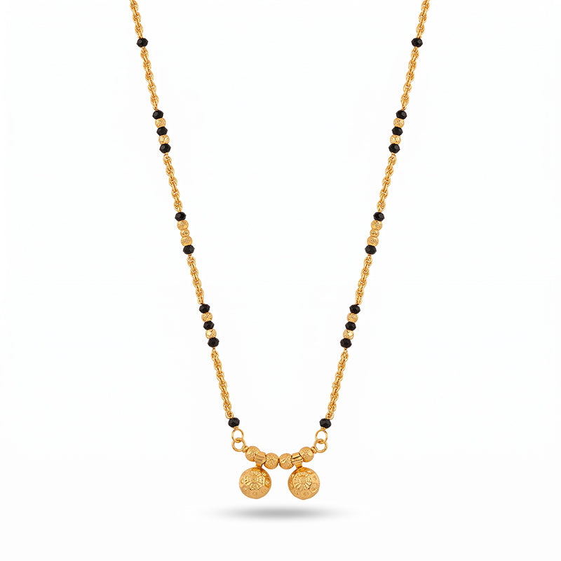 Traditional Micro Gold Plated Vati Mangalsutra with Black Bead Chain - 1302