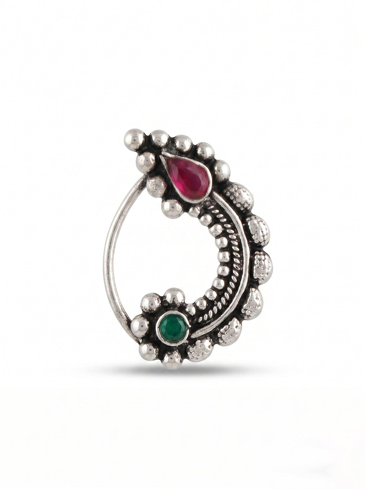 Traditional Oxidized Silver Plated Nath/Nose Pin (Pressing/Clip-on) - 1324