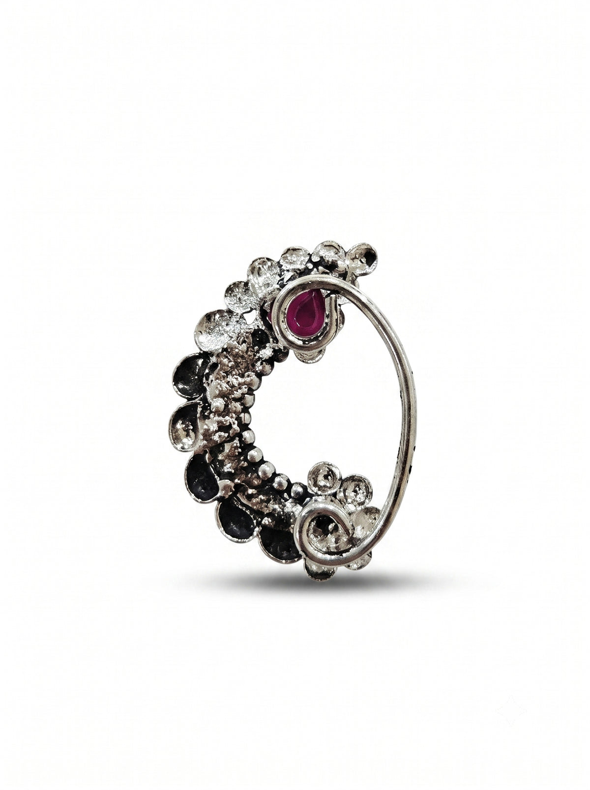 Traditional Oxidized Silver Plated Nath/Nose Pin (Pressing/Clip-on) - 1324
