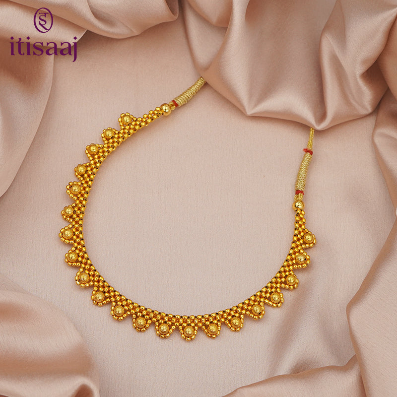 Traditional Maharashtrian Kolhapuri Micro Gold Plated Thushi 21 Vertical Band
