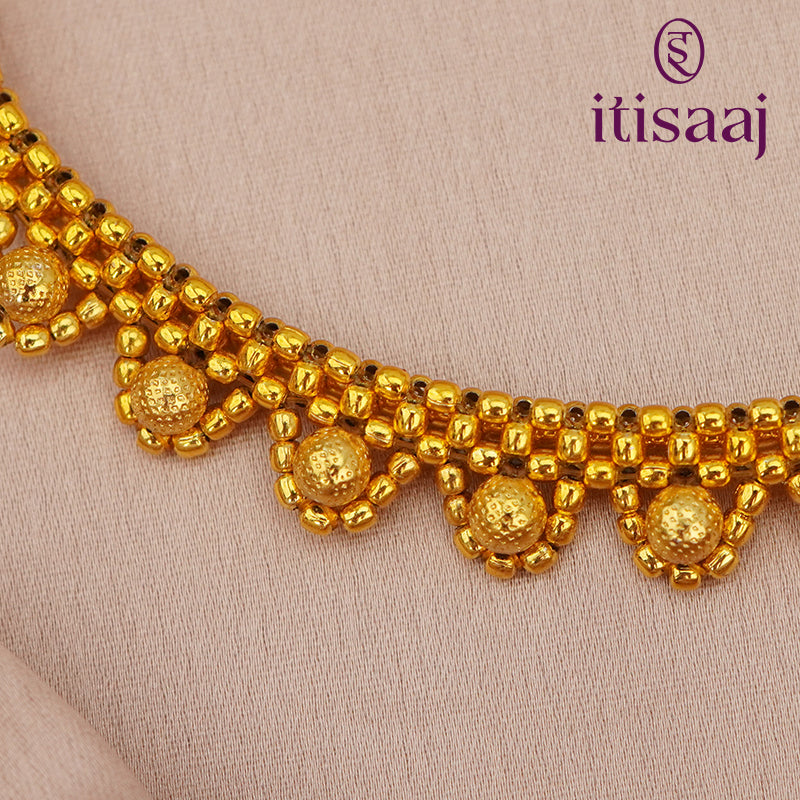 Traditional Maharashtrian Kolhapuri Micro Gold Plated Thushi 21 Vertical Band