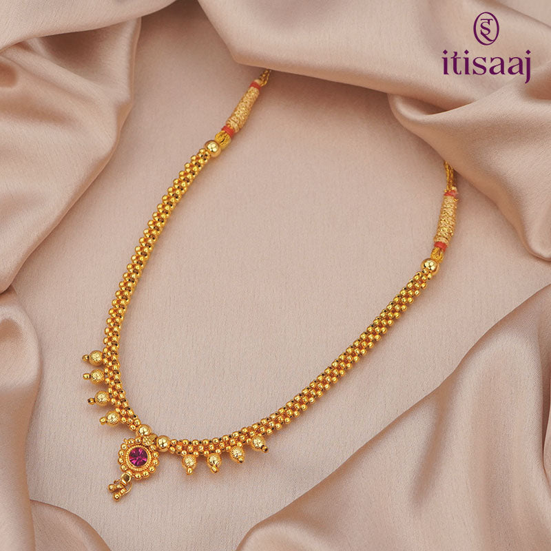 Traditional Maharashtrian Kolhapuri Micro Gold Plated Thushi 8 Vertical Saj 0