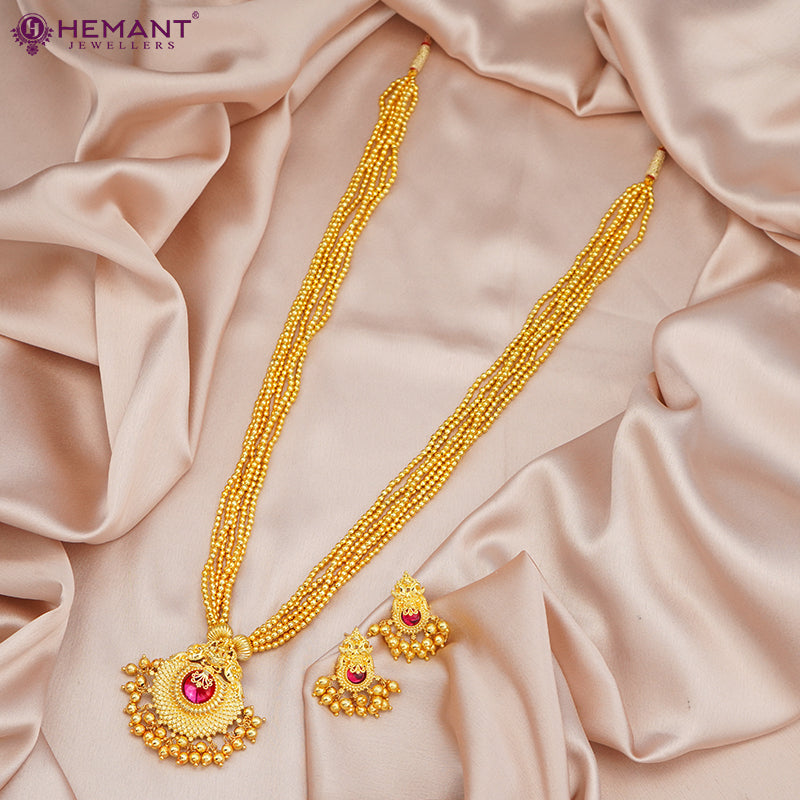 Kolhapuri Long Jondhale Pot Saj Laxmi Pendant Thushi | जोंधळे पोत ठुसी (with earrings)