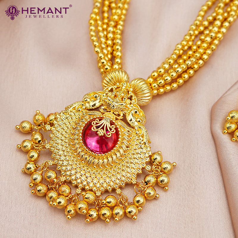 Kolhapuri Long Jondhale Pot Saj Laxmi Pendant Thushi | जोंधळे पोत ठुसी (with earrings)