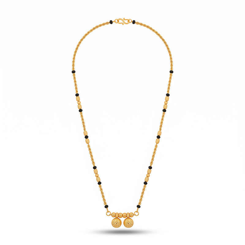 Traditional Micro Gold Plated Vati Mangalsutra with Black Bead Chain - 1649