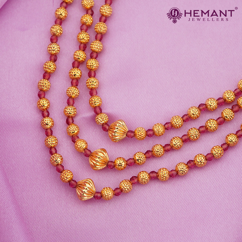 Traditional Maharashtrian Kolhapuri Spot Mala Ruby Color 3 Line - 1687