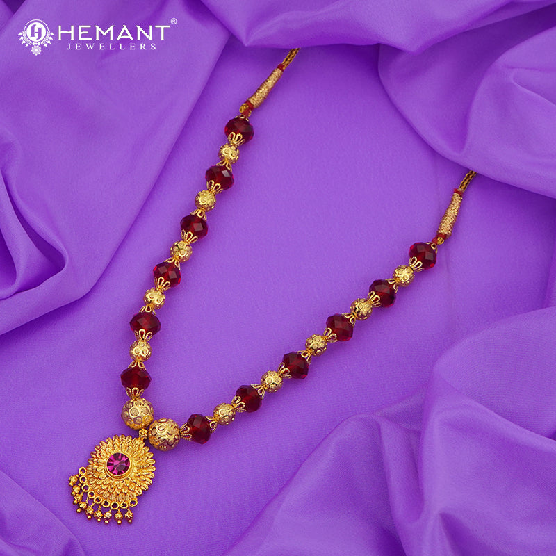 Disco Mala 12 MM Red Surya | Micro Gold Plated Mangalsutra - 175