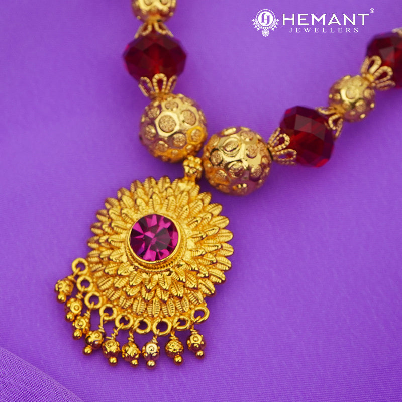 Disco Mala 12 MM Red Surya | Micro Gold Plated Mangalsutra - 175