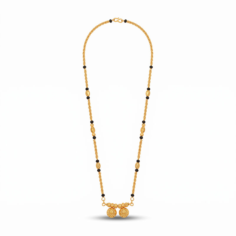Traditional Micro Gold Plated Vati Mangalsutra with Black Bead Chain - 1754