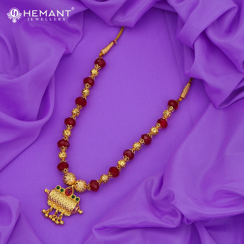 Disco Mala 12 MM Red Taviz | Micro Gold Plated Mangalsutra - 176