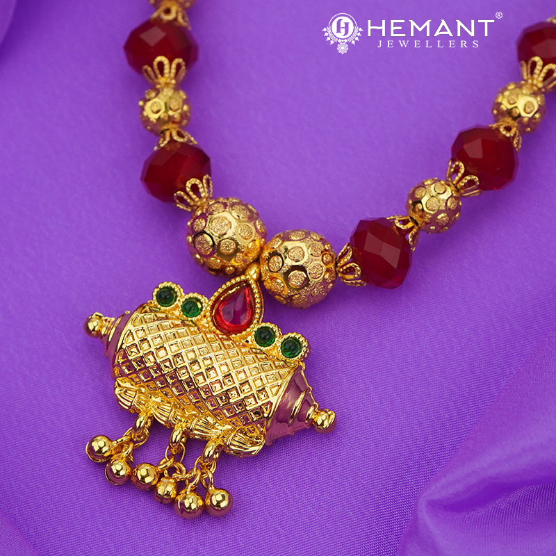 Disco Mala 12 MM Red Taviz | Micro Gold Plated Mangalsutra - 176