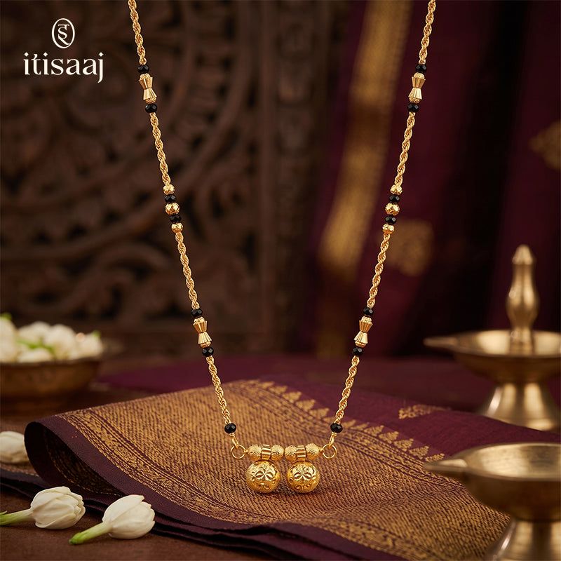Traditional Micro Gold Plated Vati Mangalsutra with Black Bead Chain - 1814