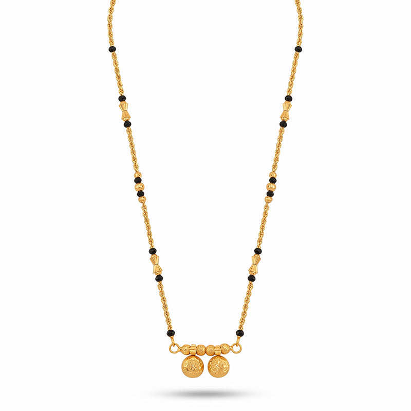 Traditional Micro Gold Plated Vati Mangalsutra with Black Bead Chain - 1814