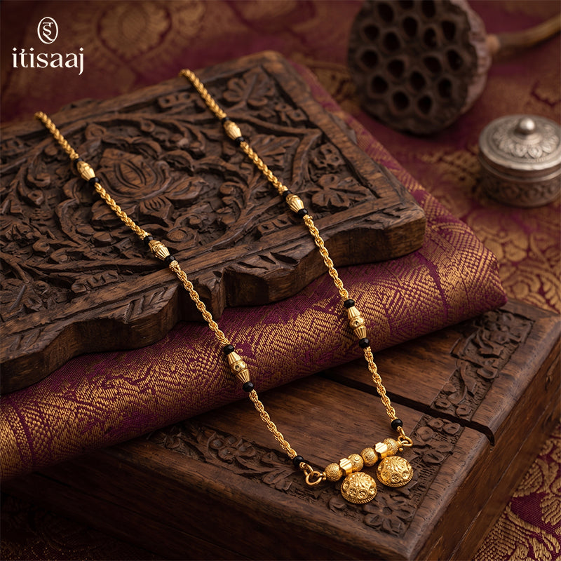 Traditional Micro Gold Plated Vati Mangalsutra with Black Bead Chain - 1852