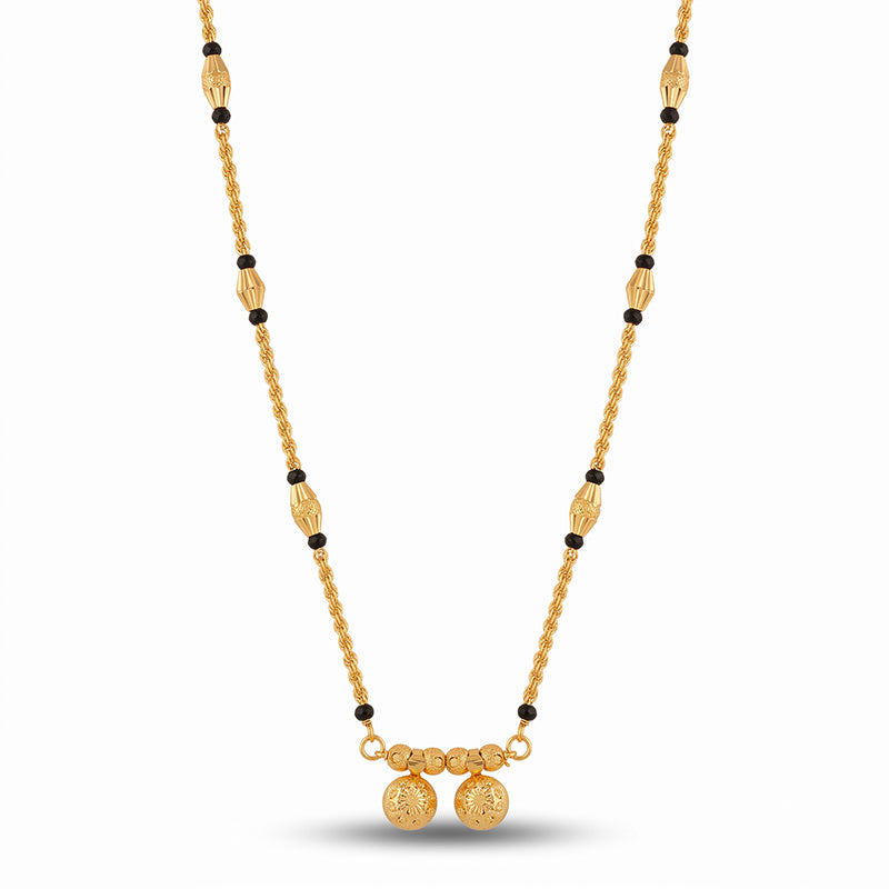 Traditional Micro Gold Plated Vati Mangalsutra with Black Bead Chain - 1852