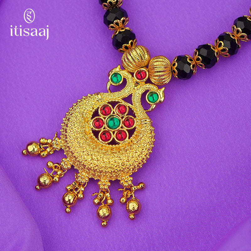 Disco Mala 8 MM Peacock | Micro Gold Plated Mangalsutra - 188