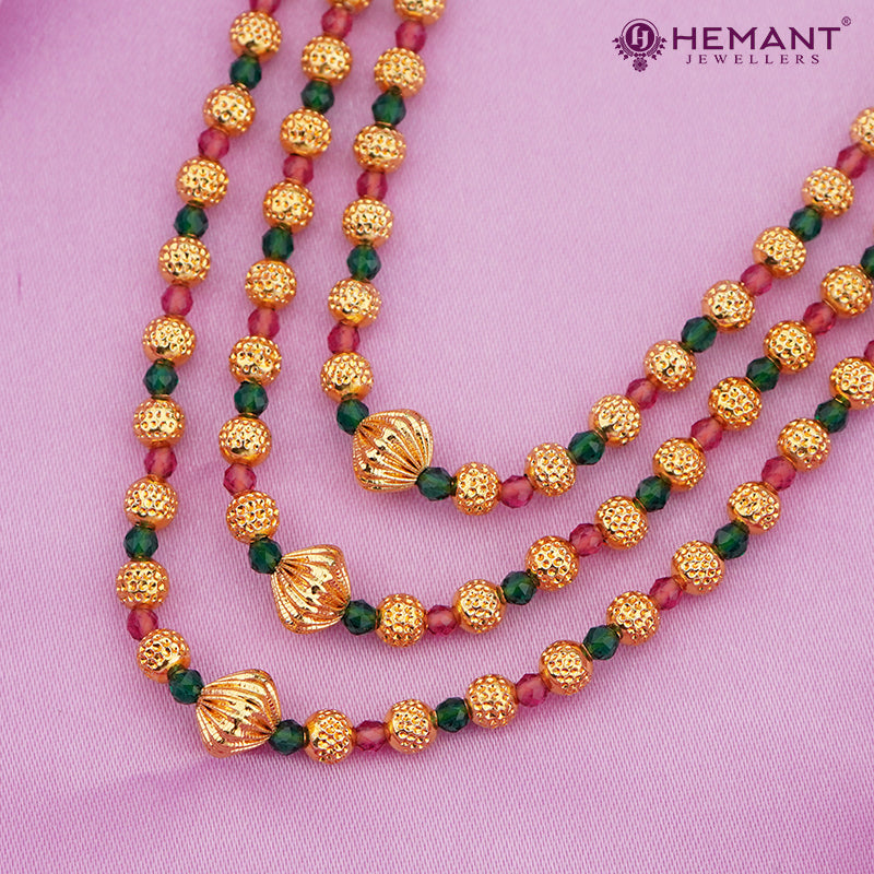 Traditional Maharashtrian Kolhapuri Spot Mala Ruby Green Color 3 Line - 2239