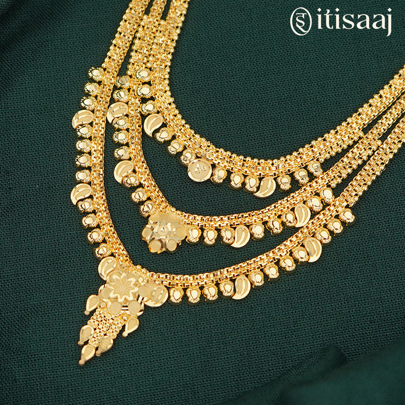 Forming Gold 3 Step Rani Haar with Floral Pattern - 2296