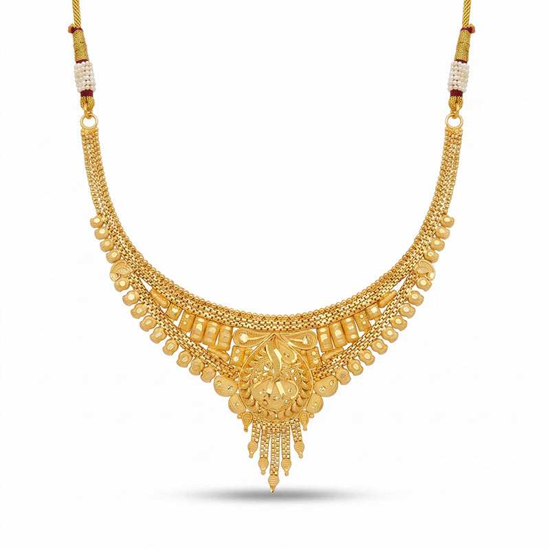 Forming Gold Maharashtrian Necklace and Earring Set | Traditional Design - 2299