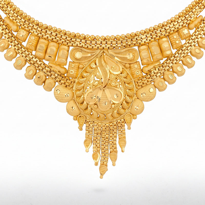 Forming Gold Maharashtrian Necklace and Earring Set | Traditional Design - 2299