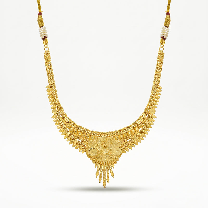 Forming Gold Maharashtrian Necklace and Earring Set | Traditional Design - 2433