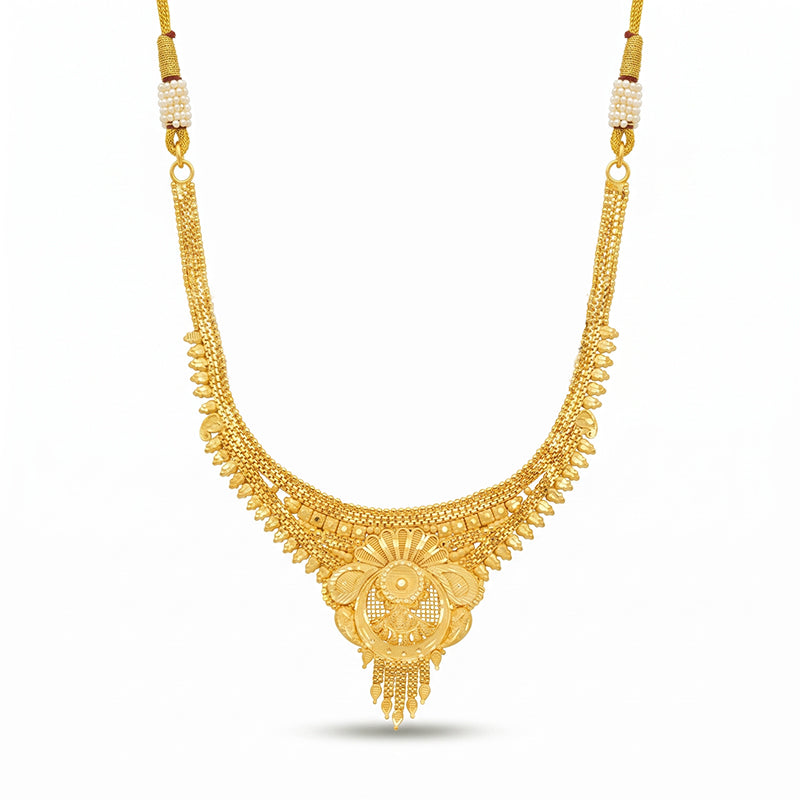 Forming Gold Maharashtrian Necklace and Earring Set | Traditional Design - 2524