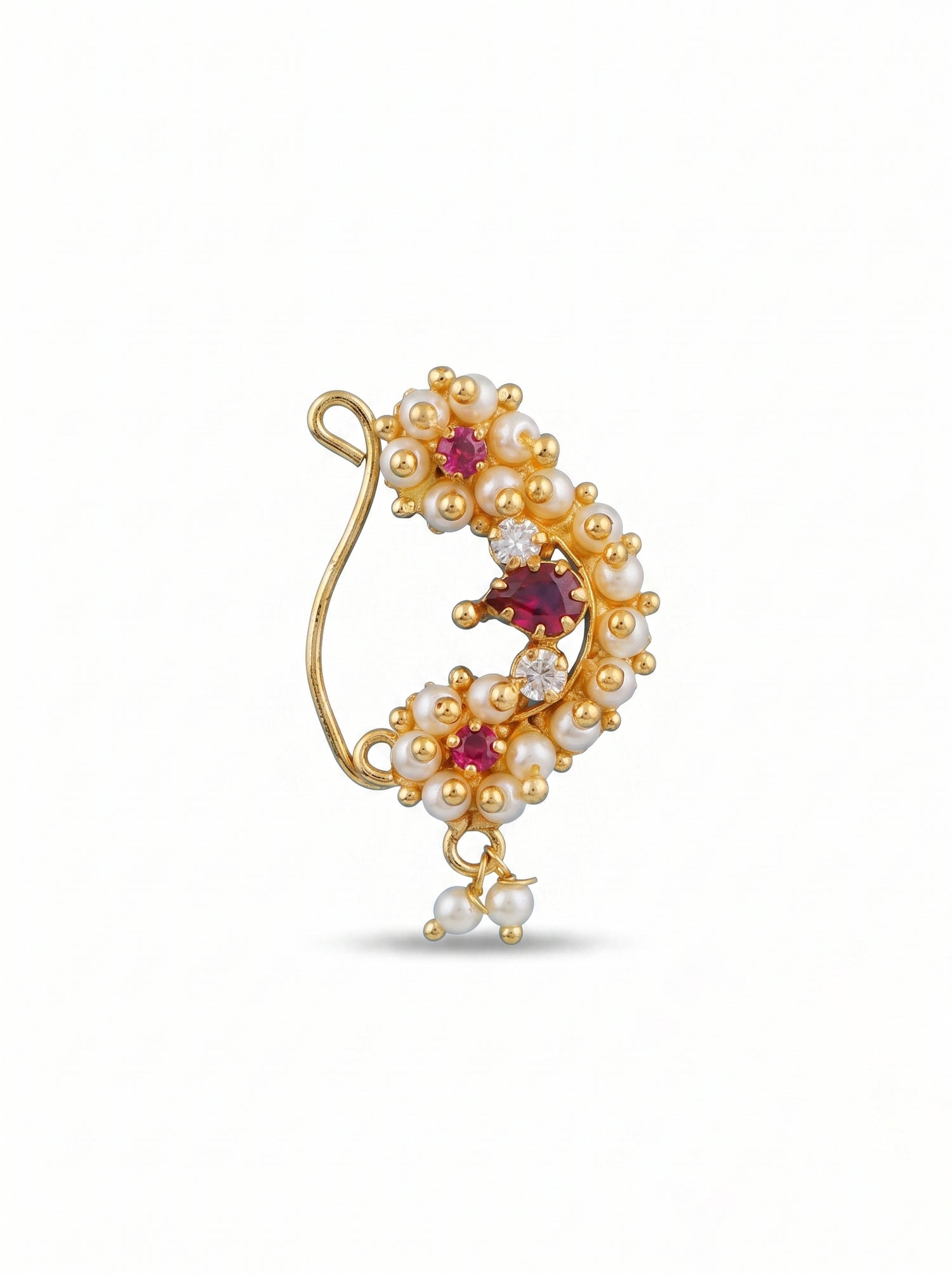 Traditional Maharashtrian Kolhapuri Micro Gold Plated Nath J (Nose Pin) (Pressing/Clip-on)