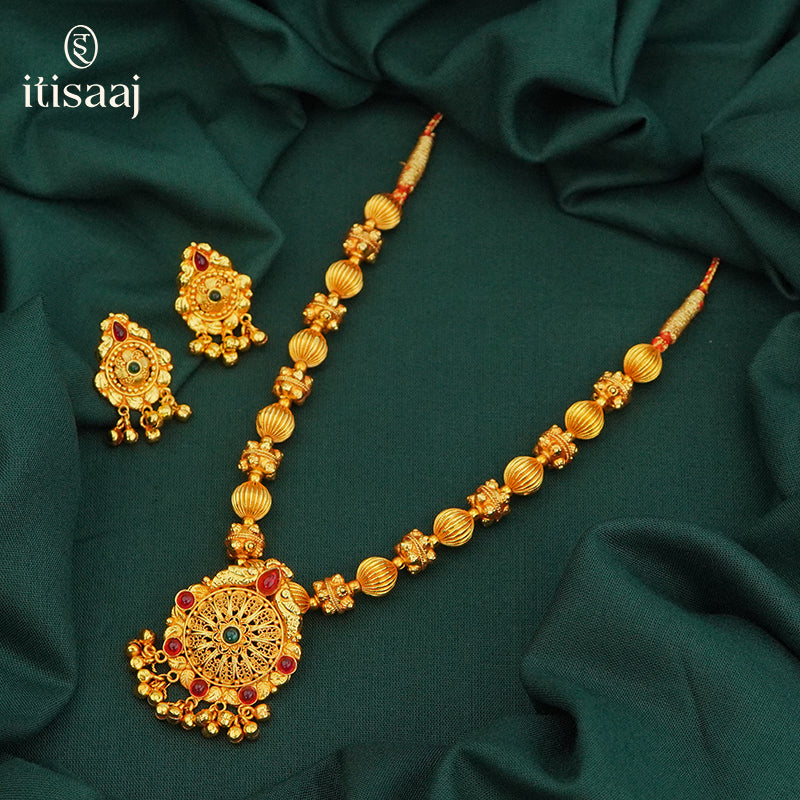 Traditional Topra Mala Antique Pendal Geru Finished with Earrings