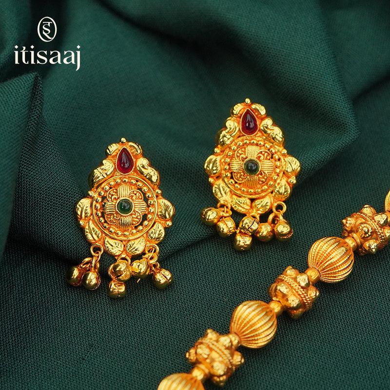 Traditional Topra Mala Antique Pendal Geru Finished with Earrings
