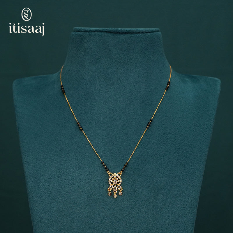 Micro Gold Plated Short Mangalsutra with Pear Stone Drop - 2929