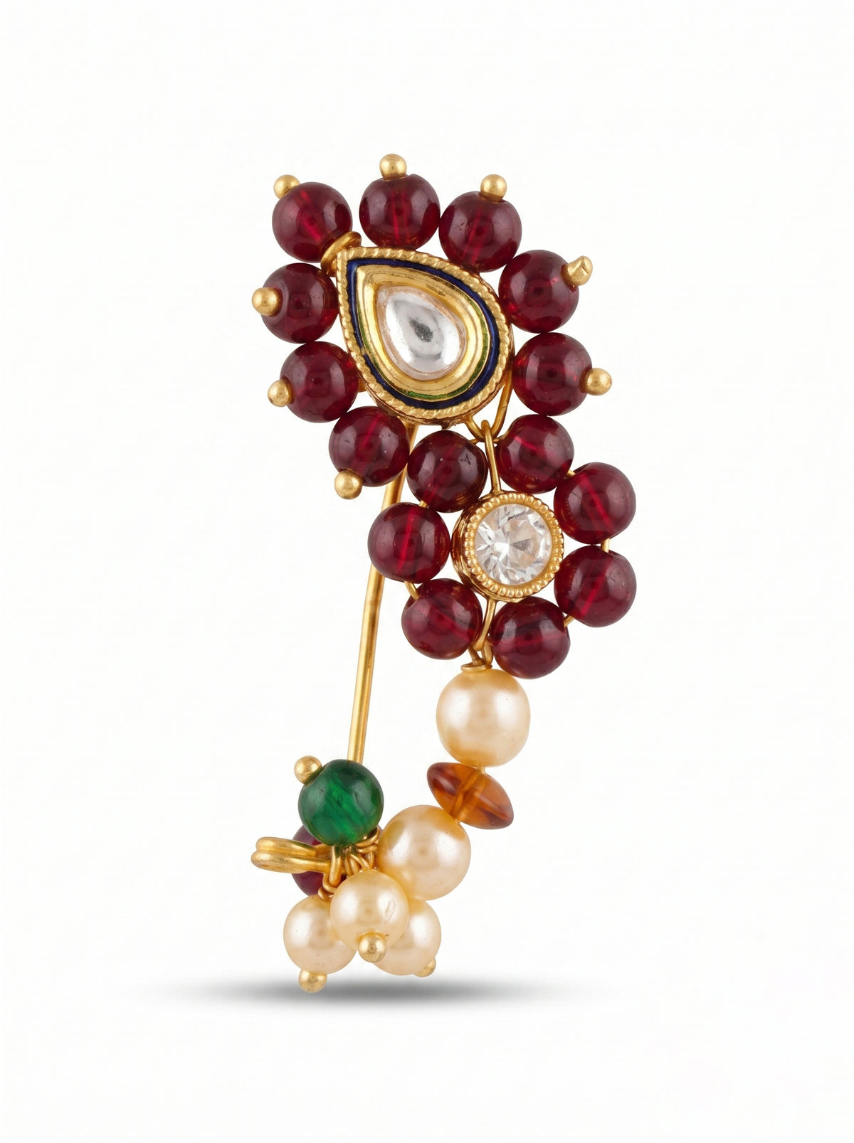 Traditional Maharashtrian Kolhapuri Micro Gold Plated Nath Maroon(Nose Pin)