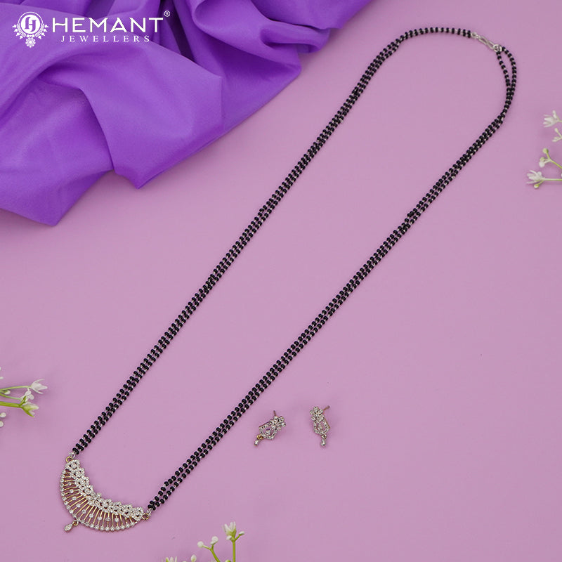 Elegant Dual Tone Diamond-Look Mangalsutra Set with Stud Earrings - 315