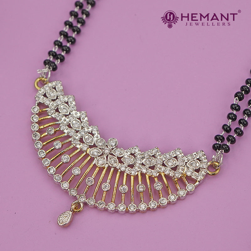 Elegant Dual Tone Diamond-Look Mangalsutra Set with Stud Earrings - 315