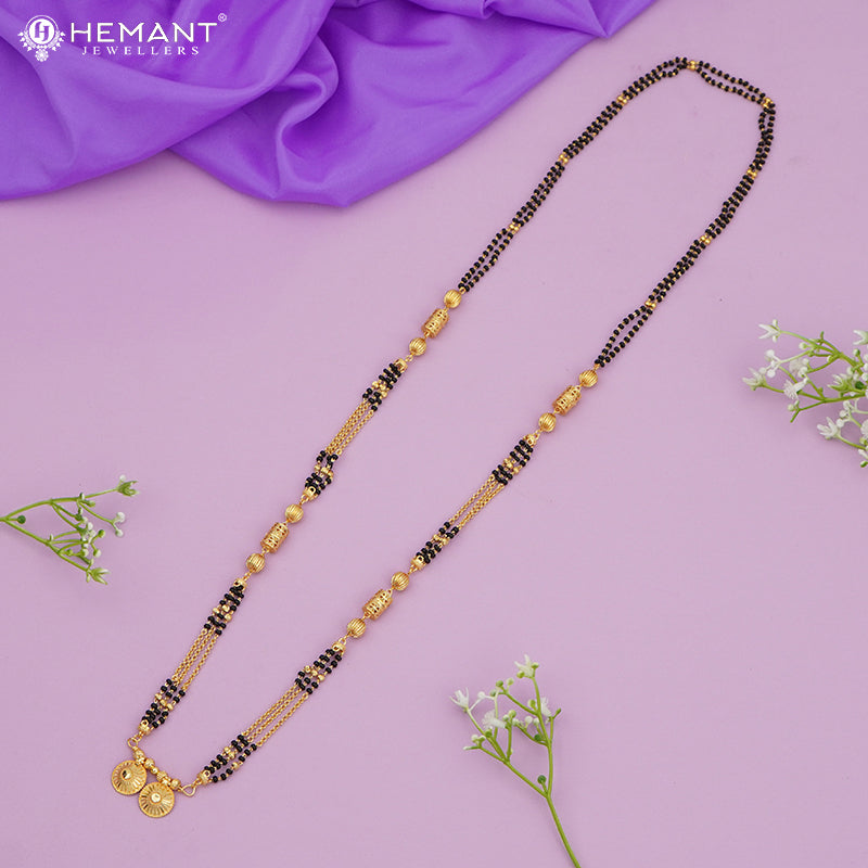 Gold-Plated Multi-Strand Mangalsutra with Wati/Vati Pendants – Black & Gold Beaded Design 3253