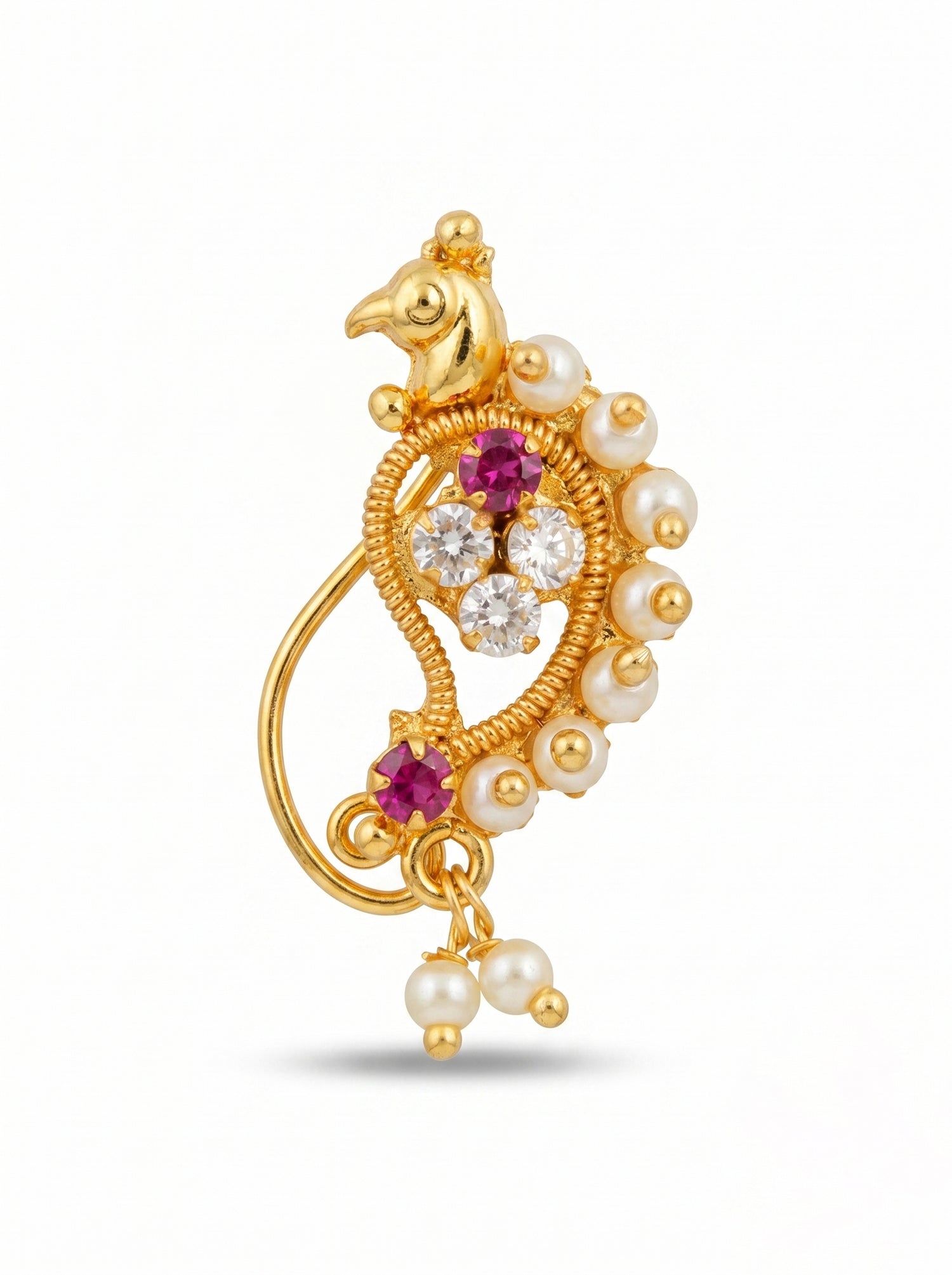 Traditional Maharashtrian Kolhapuri Micro Gold Plated Nath R Peacock (Nose Pin)