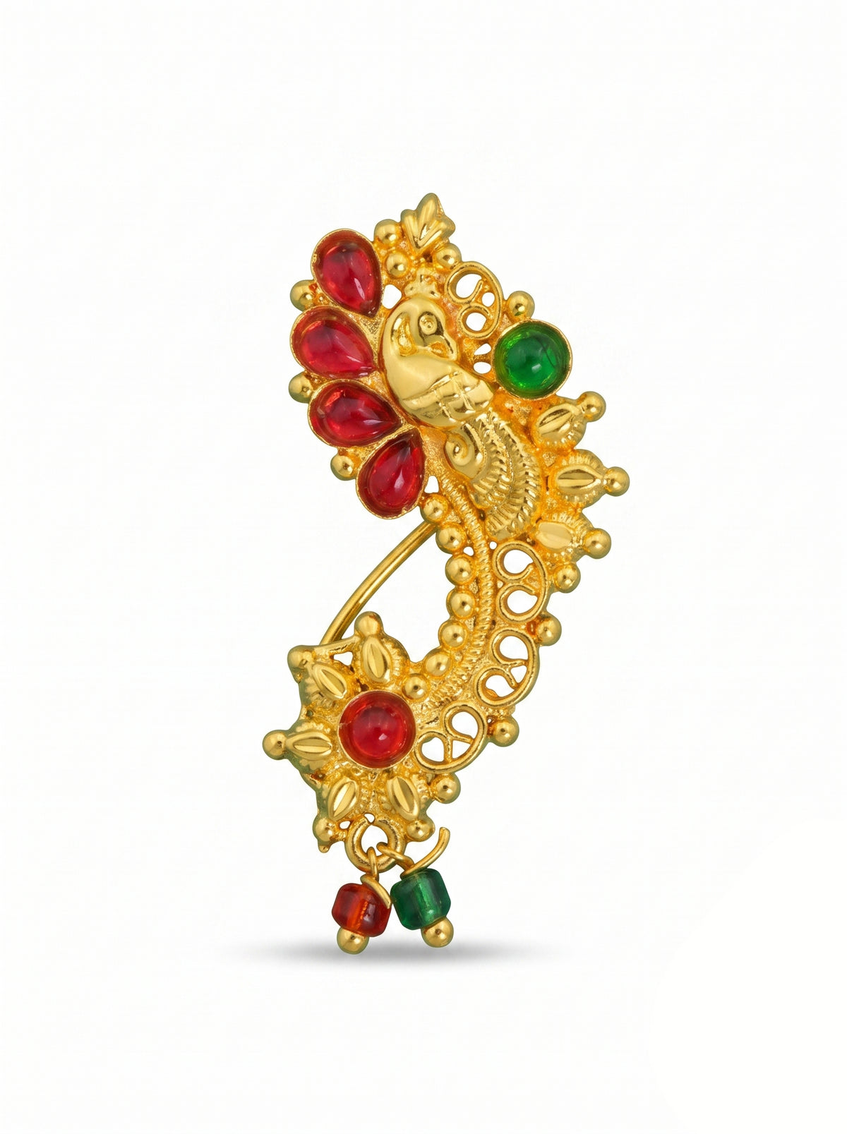 Traditional Maharashtrian Kolhapuri Micro Gold Plated Nath Golden E (Nose Pin) - Pressing/Clip-on