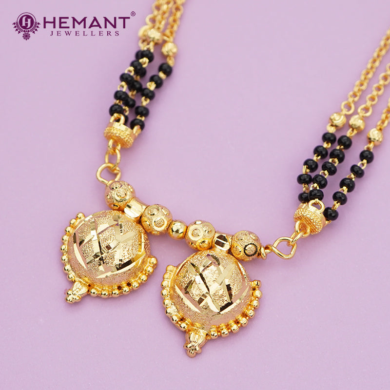 Gold-Plated Multi-Strand Mangalsutra with Wati/Vati Pendants – Black & Gold Beaded Design