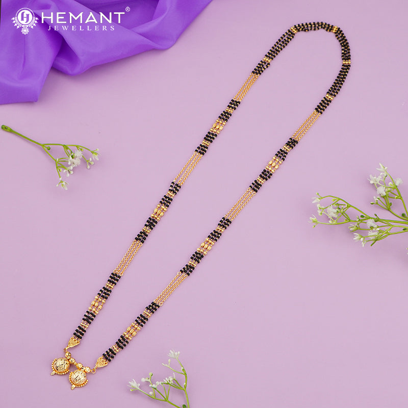Gold-Plated Multi-Strand Mangalsutra with Wati/Vati Pendants – Black & Gold Beaded Design 3356