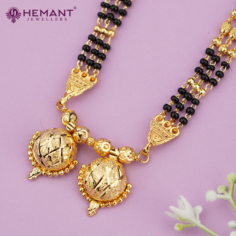 Gold-Plated Multi-Strand Mangalsutra with Wati/Vati Pendants – Black & Gold Beaded Design 3356