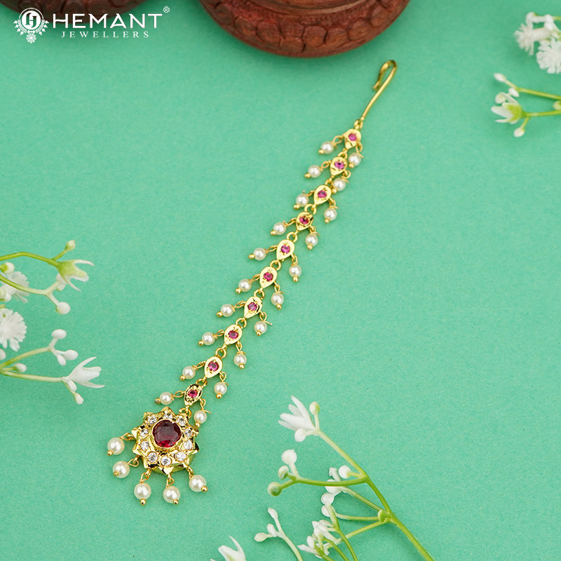 Traditional Maharashtrian Kolhapuri Micro Gold Plated Bindi Round (Maang Tikka)
