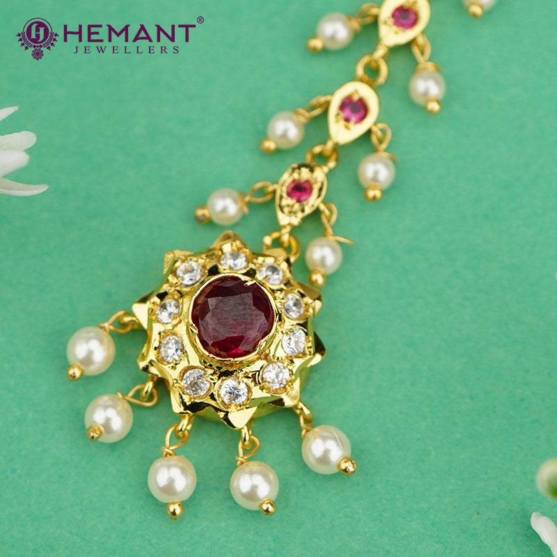 Traditional Maharashtrian Kolhapuri Micro Gold Plated Bindi Round (Maang Tikka)