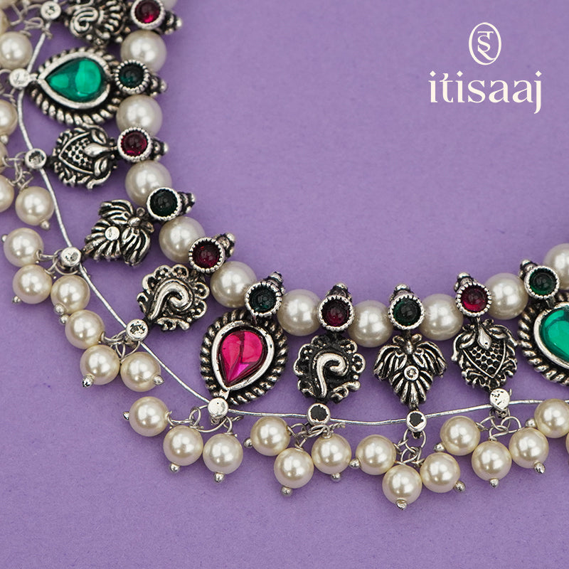 Traditional Maharashtrian Kolhapuri Silver Moti Peshwai Saaj WT (Oxidized)