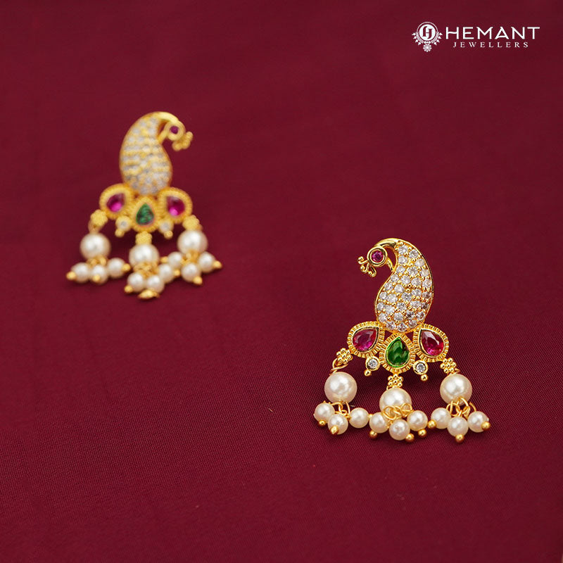 Traditional Maharashtrian Kolhapuri Moti Haar Long Peacock Stone