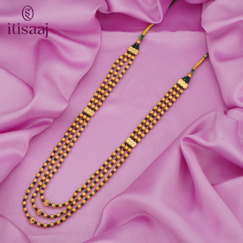 Traditional Maharashtrian Kolhapuri Spot Mala Green Color 3 Line
