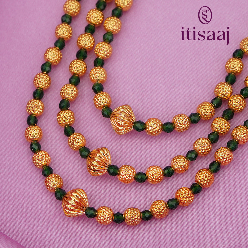 Traditional Maharashtrian Kolhapuri Spot Mala Green Color 3 Line