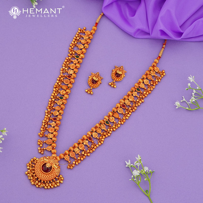 Traditional Maharashtrian Kolhapuri Antique Finish Saaj Geru 4 Panadi 23 Pan Saj Laxmi RG A (with earrings)